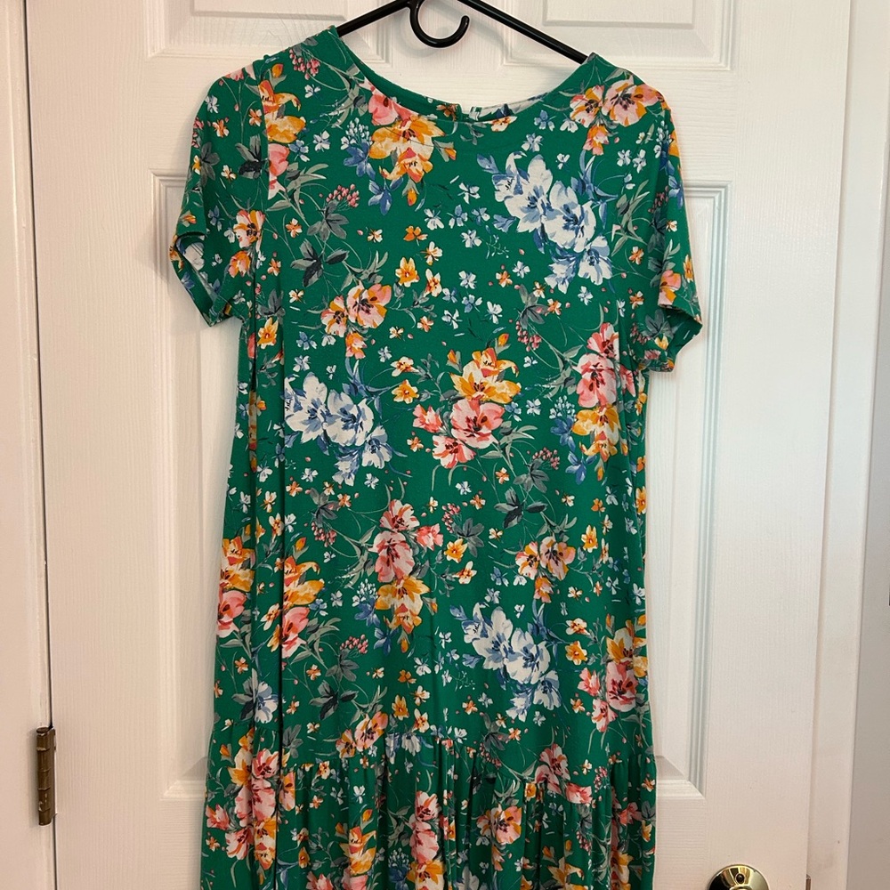 LOFT Green Floral Midi Dress